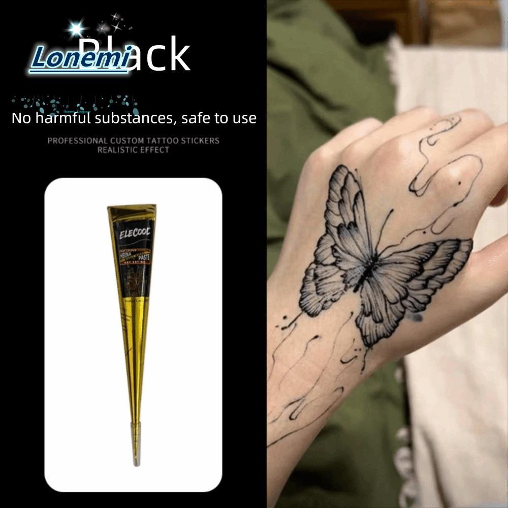 LONEMI Henna Tattoo Cream, ชั่วคราวสีดําสีน้ําตาล Henna Paste Cone, ครีมสักง่ายต่อการใช้กึ่งถาวรสักช