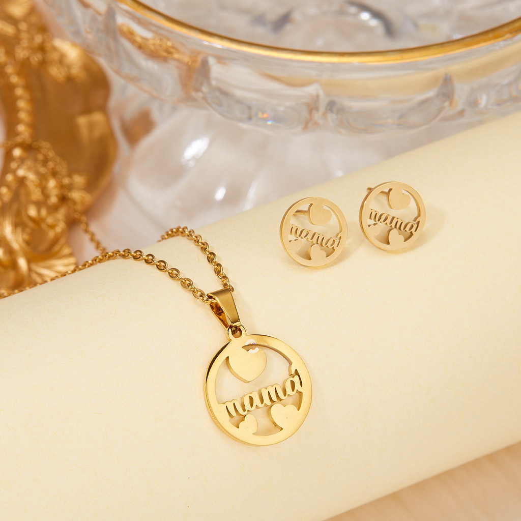 One Piece สร้อยคอวันแม่ Hollow Round Heart Letter mama ต่างหูสร้อยคอชุด th05.3