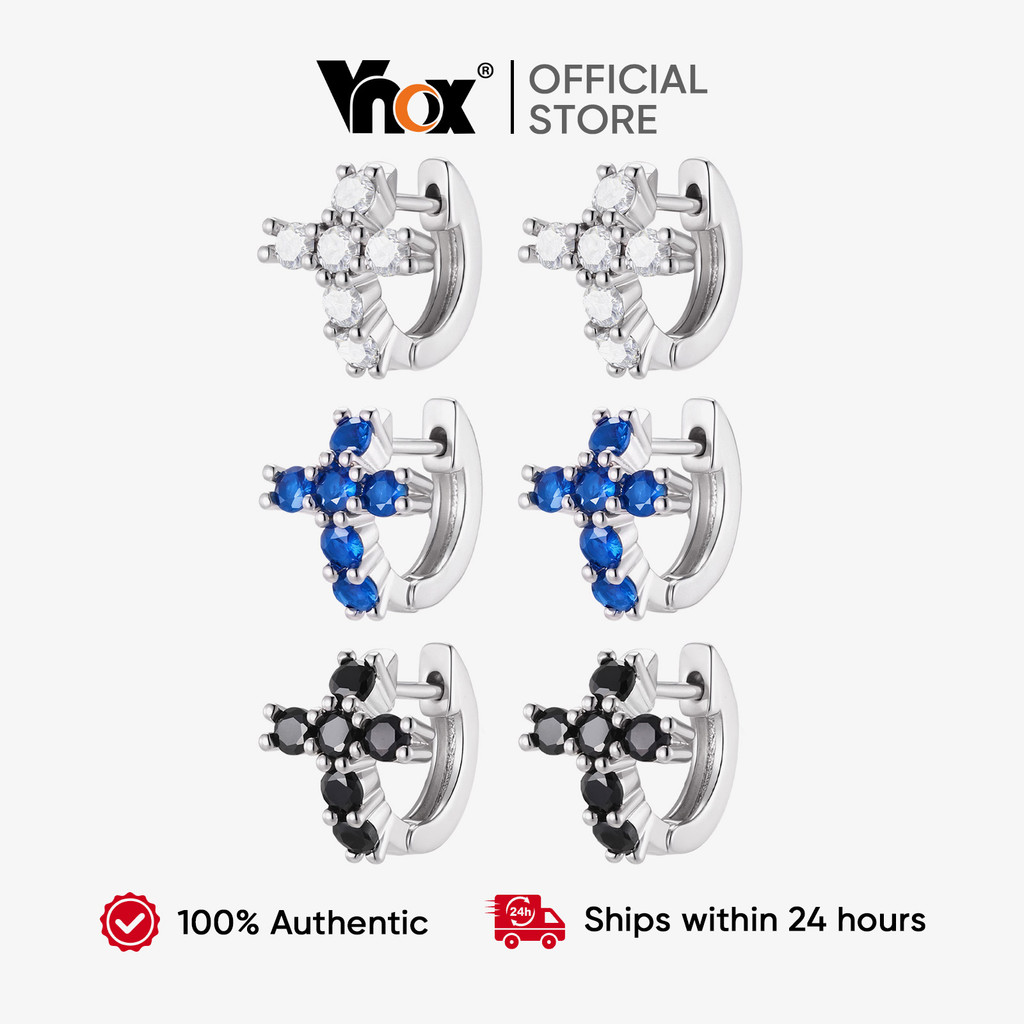 Vnox Gothic Cross CZ Huggie Hoop ต่างหูสําหรับชาย,ทองแดงหลายสีสไตล์คริสตัลสตั๊ดของขวัญ Christianity