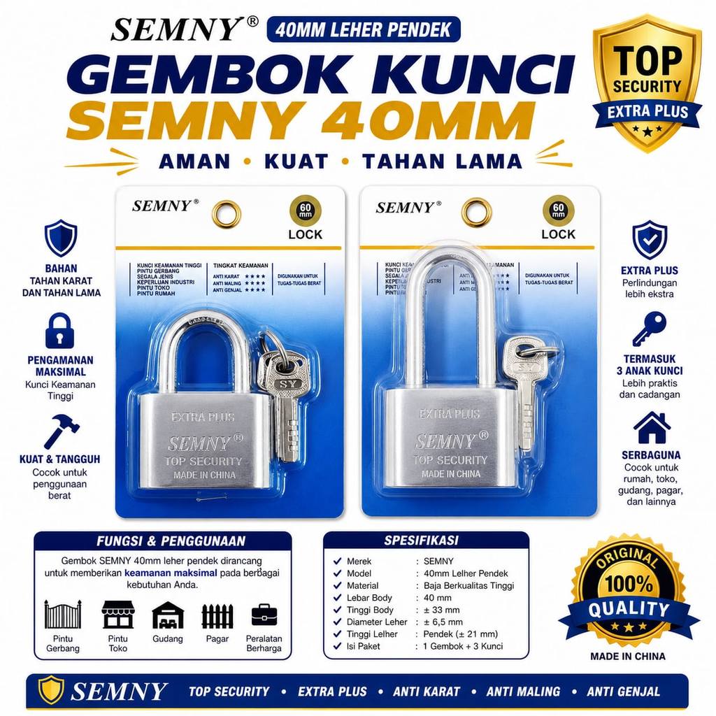 SEMNY คอสั้น PADLOCK 40 มม. 40 มม.ชุดชั้นในที่แข็งแกร่งป้องกันการโจรกรรมล็อคป้องกันหลายวัตถุประสงค์ 