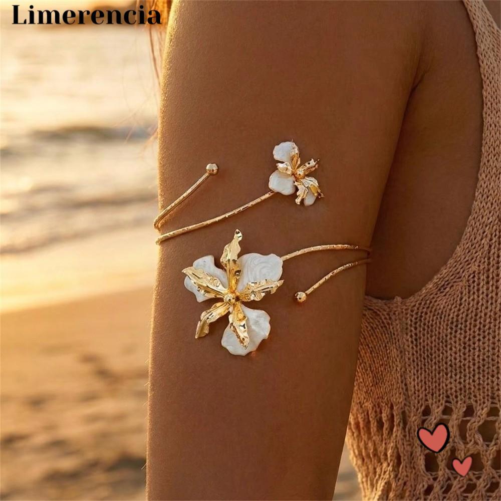 LIMERENCIA Upper Arm Bracelet, Boho Style Flower Craft Open Cuff Armlet, Vintage Adjustable Flower A