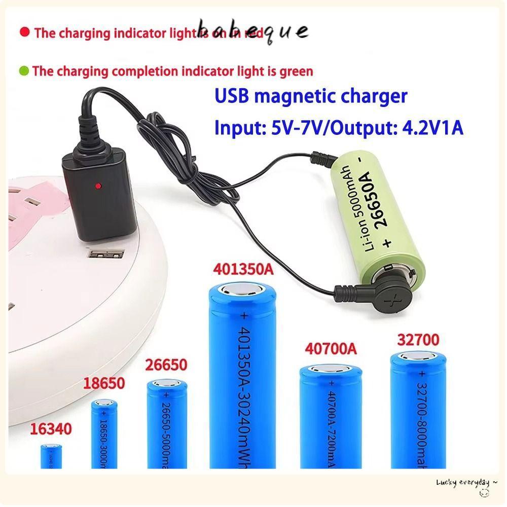 BABEQUE สายชาร์จแบตเตอรี่ 1 ชิ้น,เครื่องชาร์จแบตเตอรี่ลิเธียม USB สากล,ทนทาน 3.7V 4.2V Magnetic USB Magnetic Charger สําหรับ 18650 16340 26650 แบตเตอรี่