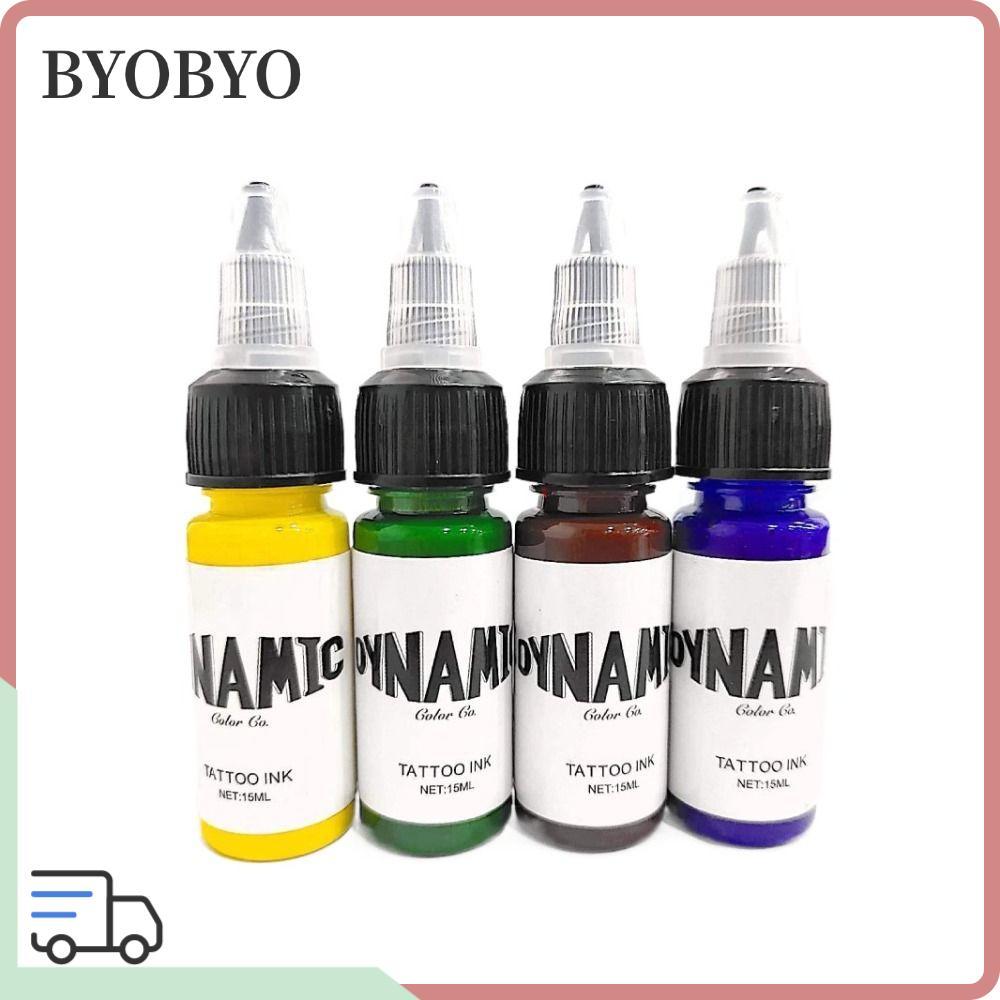 BYOBYO หมึกสัก,สีแดงสีเขียวสีขาวสีฟ้าสักฝึกสี,ขายร้อน Body Art 15ML สีดําสีน้ําตาล Tattoo Pigment Tattoo Supplies