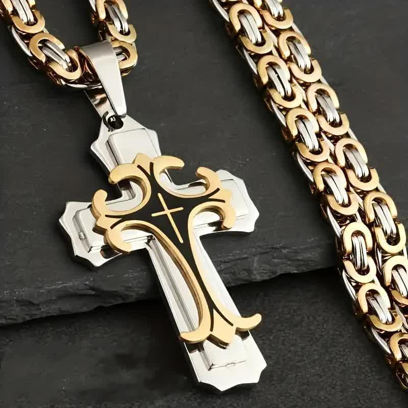FLORIDECO Unisex Vintage Handmade Multi-layered สร้อยคอสแตนเลส Cross จี้เครื่องประดับสําหรับเยาวชน S