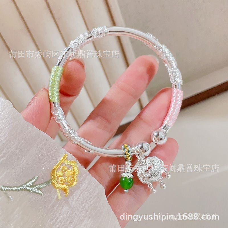 ของขวัญคนรักสร้อยข้อมือแฟนดอกไม้ทําเองอุปกรณ์เสริมสร้อยข้อมือเงินแท้9999อารมณ์เงินดอกไม้สร้อยข้อมือผ