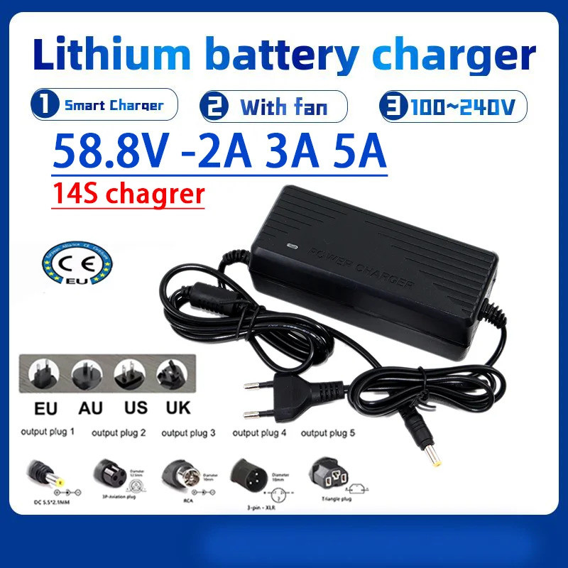 52V 2A 3A 5A แบตเตอรี่ลิเธียมสําหรับ 14S 58.8V Ebike สกู๊ตเตอร์ Batter Pack Batteryพร้อมพัดลมระบายคว