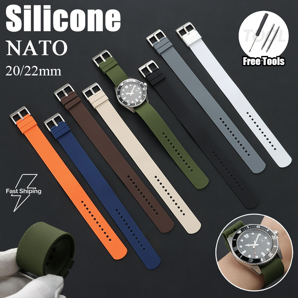 สายนาฬิกาซิลิโคนกันน้ําแบบนุ่ม 20 มม. 22 มม. สไตล์ NATO รูปแบบเพชร Sweatproof หลายสีเปลี่ยนสายนาฬิกากีฬา