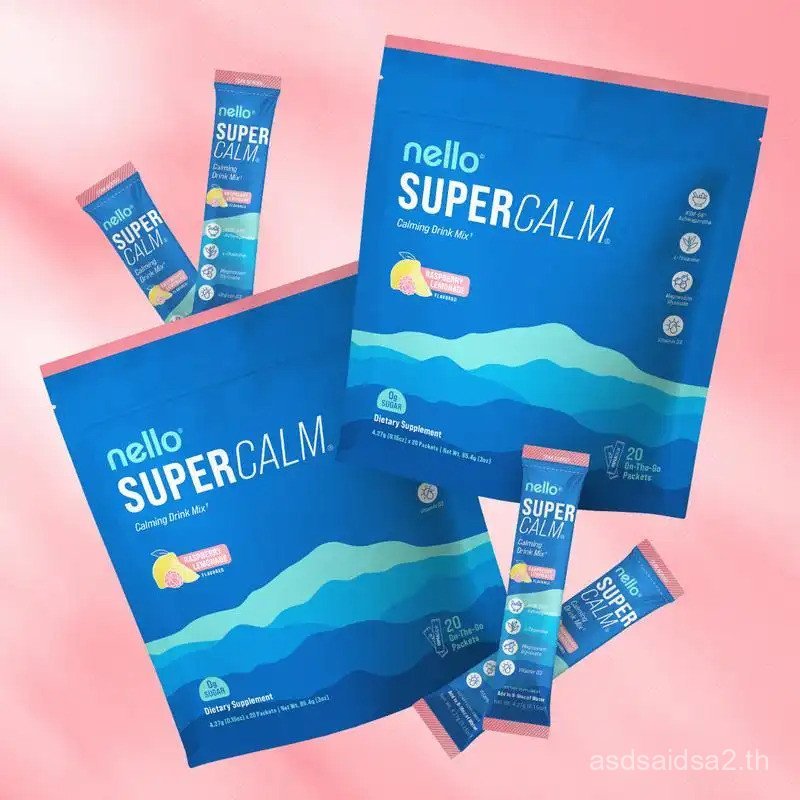 Nello SuperCalm Travel Packets Bundle 2-Pack Calming Drink Mix with K-66 Ashwagandha วิตามิน D3 & รอ