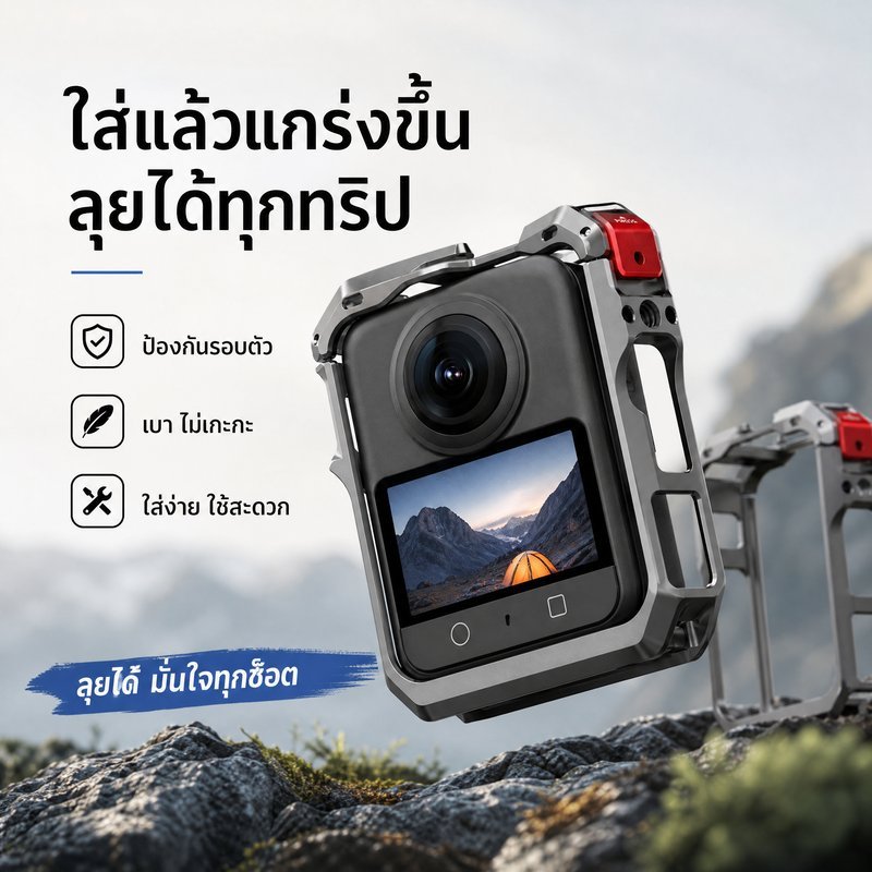 กรงกระต่าย โลหะ กล้องพาโนรามา เฟรมป้องกัน อลูมิเนียม ช่องชาร์จ ช่องการ์ด รองเท้าเย็น