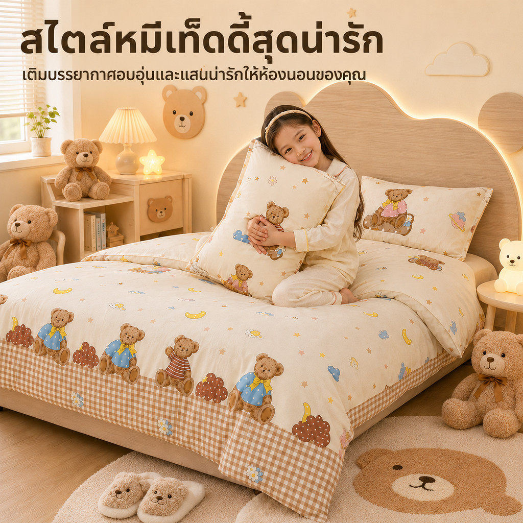 ผ้าปูที่นอนรัดมุม 4 in1 ผ้าฝ้าย 100% ชุดเครื่องนอนพร้อมสต็อก 3/3.5/5/6 ฟุต ไม่มีผ้านวมรวมอยู่ด้วย