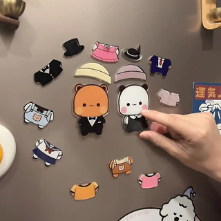 18PCS Yier Bubu แม่เหล็กตู้เย็นน่ารัก Panda Bear Bubu และ Dudu Dress-Up แม่เหล็กตกแต่งบ้านสติกเกอร์สําหรับตู้เย็นของขวัญ