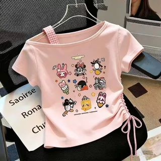 ฟางฟางเสื้อยืดสาวฤดูร้อนปิดไหล่เสื้อยืดทุกการแข่งขันสไตล์ใหม่แฟชั่นเสื้อผ้าเด็กเวอร์ชั่นเกาหลีออกแบบแขนสั้นสาวฤดูร้อนท็อปส์5.1