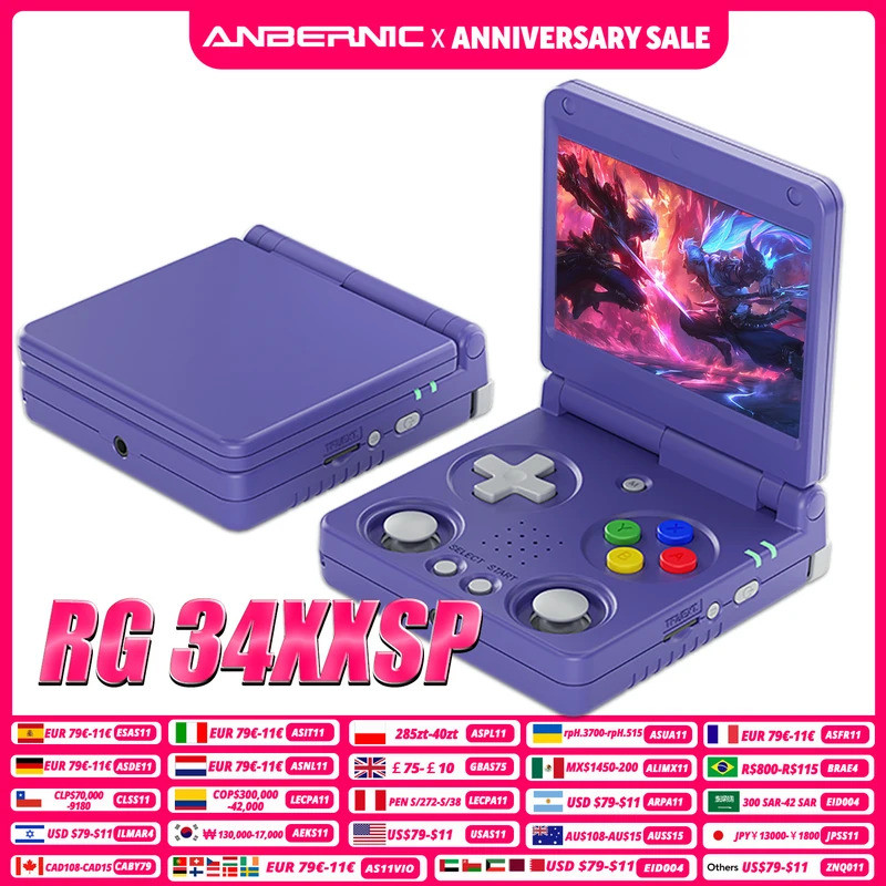 Anbernic RG34XXSP 3.4 นิ้ว IPS Linux 64 บิตเกมคอนโซล H700 quad-core 1GB Retro เครื่องเล่นเกม HD-Conn