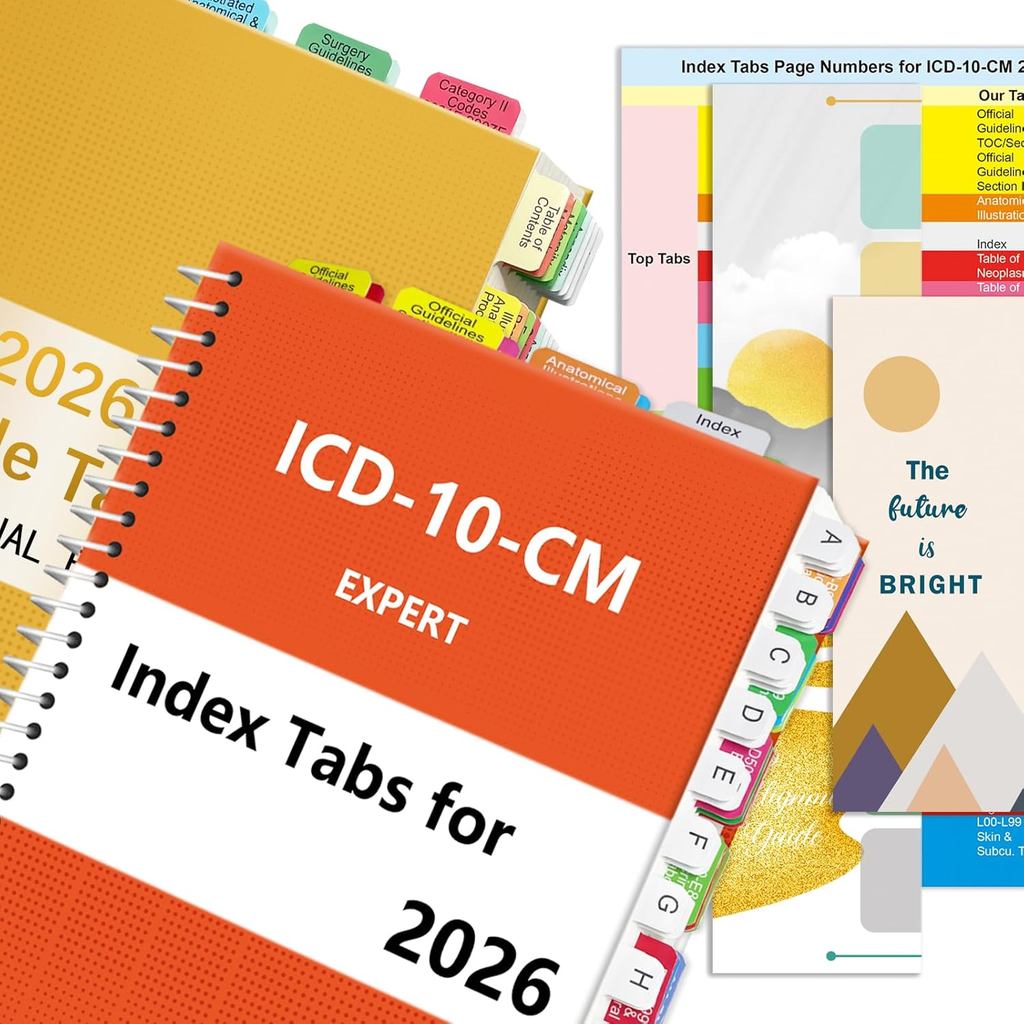 แท็บดัชนีอัพเกรดสําหรับ CPT 2026 + ICD-10 -CM 2026 รุ่น AAPC, การรหัสสีพร้อมการ์ดจัดตําแหน่งและหน้าแ