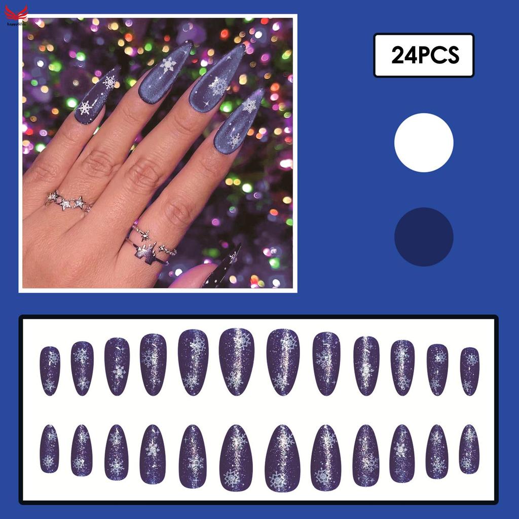 Blue Almond Press on Nails with Flash Glitter Chip-Proof Smudge-Proof Fake Nails สําหรับทุกวันและสวม