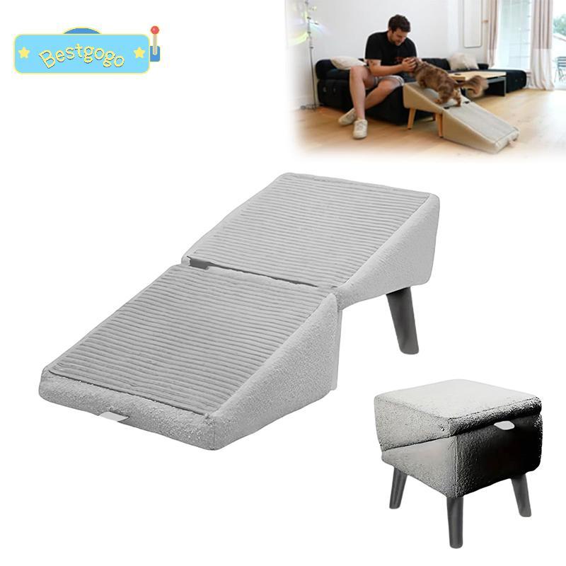 [Bestgogo-t] 2-in-1 Convertible Wooden Home Step Stool Dog Ramp Ottoman, พับไม่ลื่นแยก Ottoman Doggi