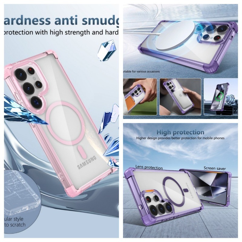 กันกระแทกแม่เหล็กเคสใสสําหรับ Samsung Galaxy S26 S25 S24 S23 S22 S21 Ultra Plus FE ปลอกโปร่งใสเครื่องชาร์จไร้สายฝาหลัง