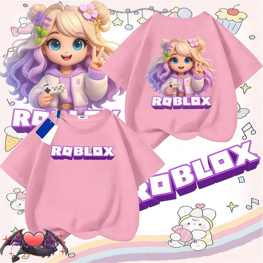 [COD]เสื้อยืดพิมพ์ลายใหม่ ROBLOX สำหรับเด็กผู้หญิง แฟชั่นปี 2026 แท้ ระบายอากาศได้ดี เสื้อเด็ก มีหลายสีให้เลือก เสื้อผ้า ราคา ถูกที่สุด ดีลบีเคเค แกลเลอรีภาพที่ 2