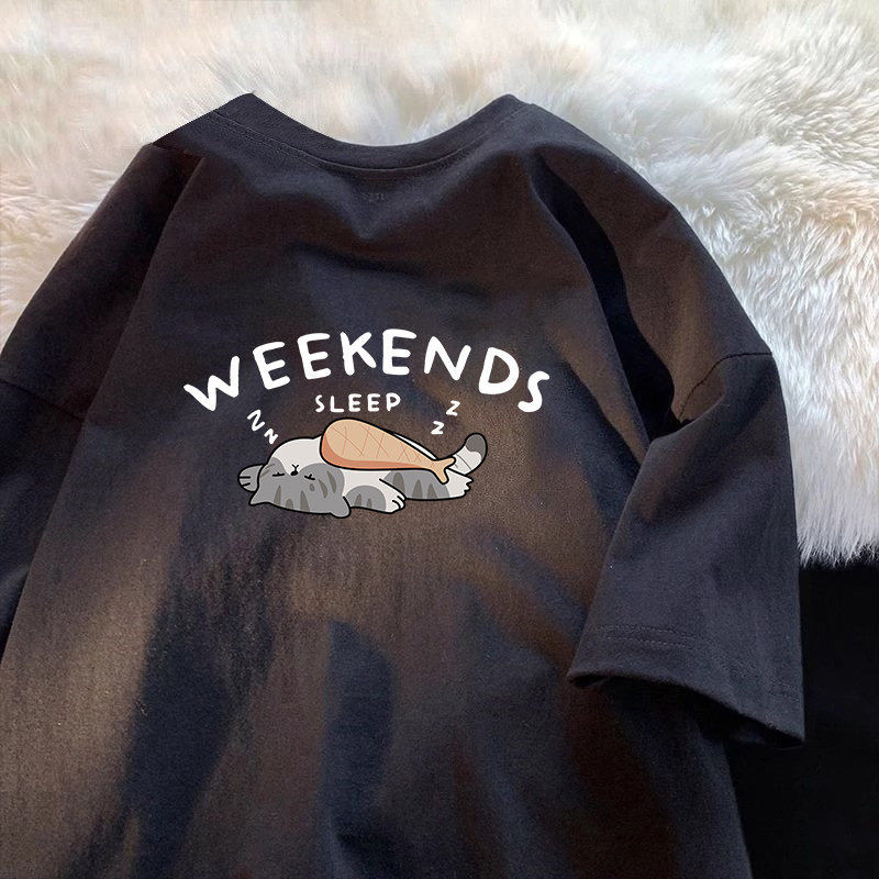 2026 Street Wear Kitty Fun เสื้อยืดแขนสั้นผู้ชายหลวมสีขาว Breathable Casual Top ฤดูร้อน 260g ผ้าฝ้าย