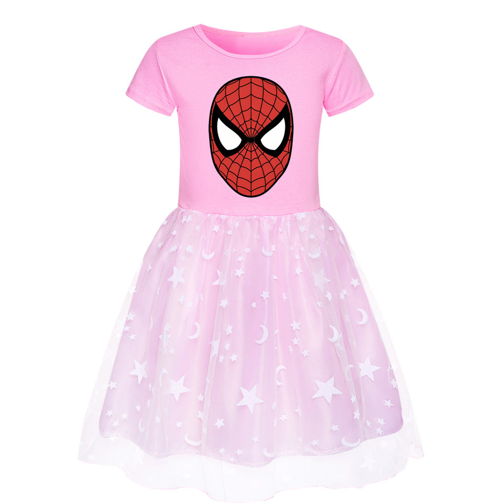 Spider man Girl Dress Lace Bow Princess Girls Clothes Birthday Party Casual Clothes
