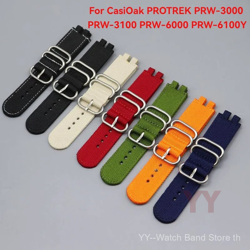 สายนาฬิกาไนลอนสําหรับ CasiOak PROTREK PRW-3000 PRW-3100 PRW-6000 PRW-6100Y สายรัดปีนเขากลางแจ้งเปลี่