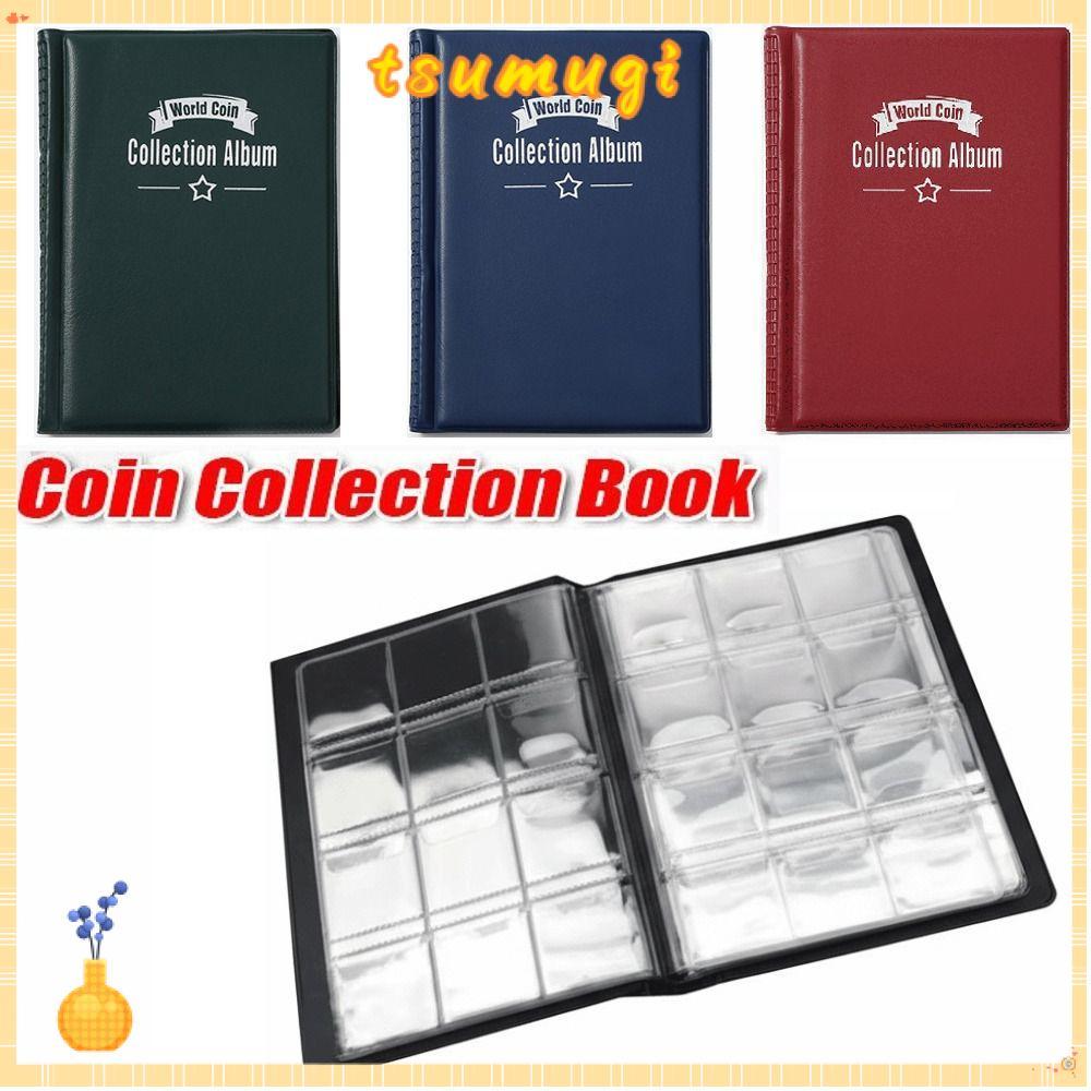 TSUMUGI เหรียญคอลเลกชัน,ประดิษฐ์ PU หนัง Penny อัลบั้มของขวัญเหรียญเก็บ, 10 หน้า 120 กระเป๋าเหรียญคอลเลกชันหนังสือสําหรับนักสะสม