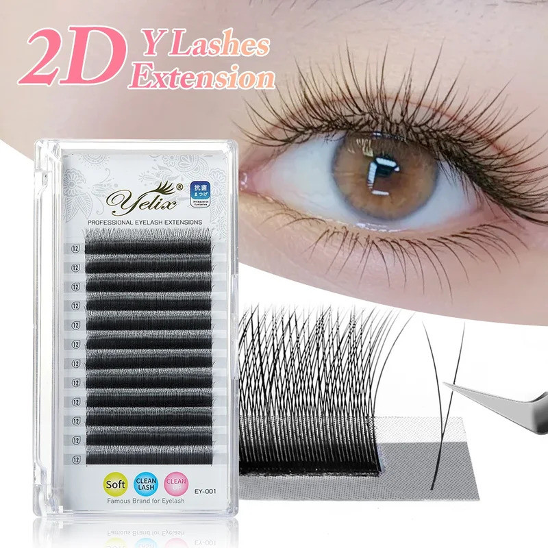 Yelix 2D Volume Lashes 0.10D 8-12 มม.ปลาย 2D Y Eyelash Extensions Professional Lash Extensions น้ําห