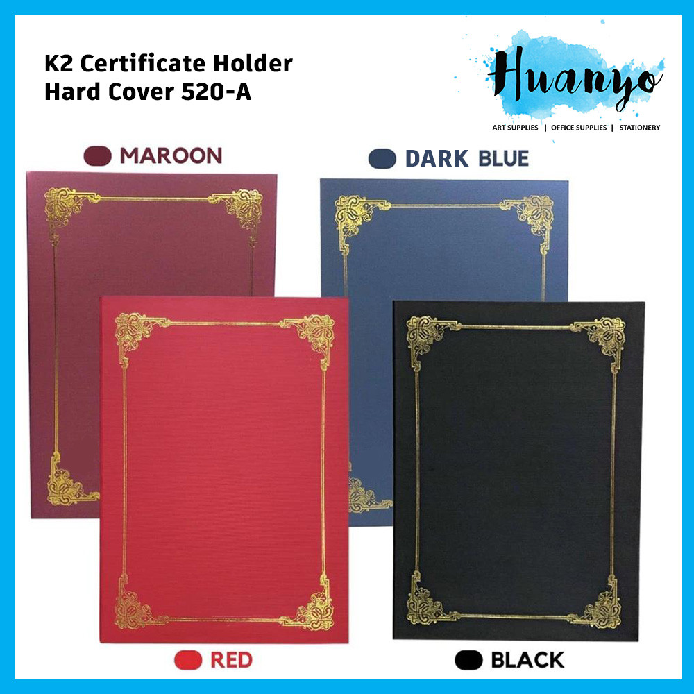 K2 A4 Hard Cover Certific Holder 520-A Gold Stamping & Dual Sleeve Pocket