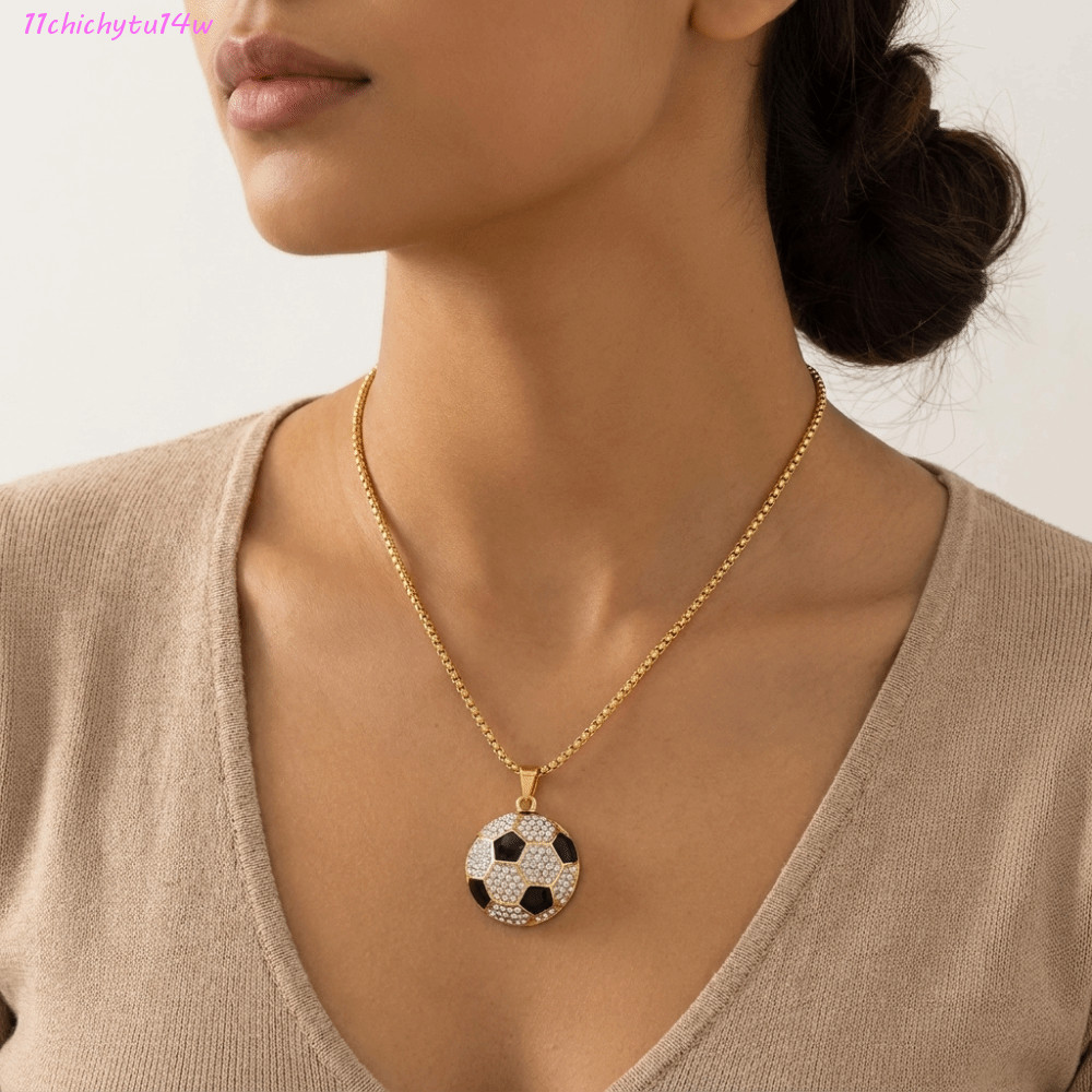 CHICHYTU14W สร้อยคอฟุตบอล, เครื่องประดับ Rhinestone จี้ฟุตบอล Choker, ประณีตโซ่โลหะ Hip Hop Punk สร้