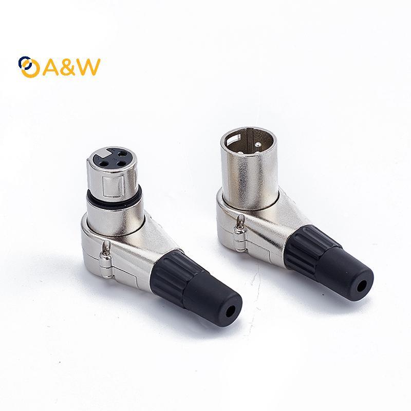 A&W 3Pin มุมขวาขั้วต่อ XLR ชายหญิงปลั๊กไมโครโฟนขั้วต่อสายสัญญาณเสียง