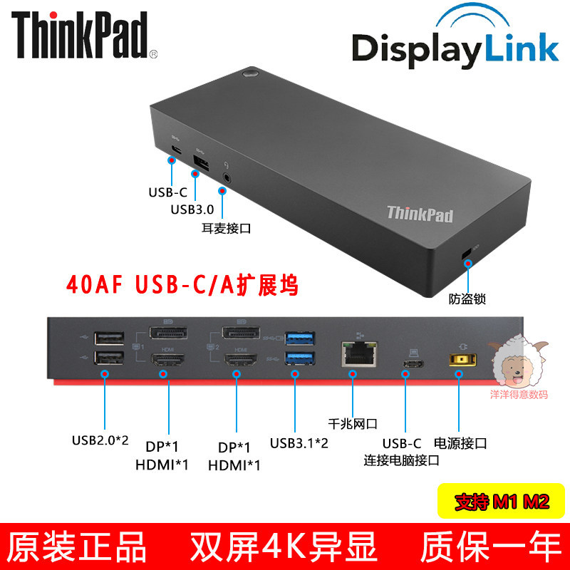 ThinkpadX1 Lightning 3Type-c Docking Station 40AF รองรับ MacBookproM1 M2 Dual Screen 4K