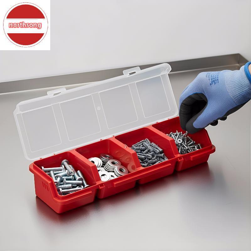 NOR 4partment Screw Organizer Box พลาสติกสีแดงสีฟ้าพร้อมฝาปิดโปร่งใสสําหรับงานฝีมือ Workshop Storage TH