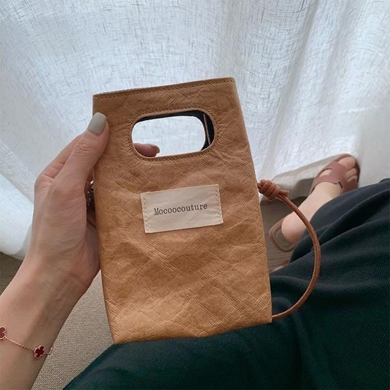 Niche Retro Dupont Paper mini Mobile Phone Bag Shoulder Messenger Bag Portable Kraft Paper Bag Super
