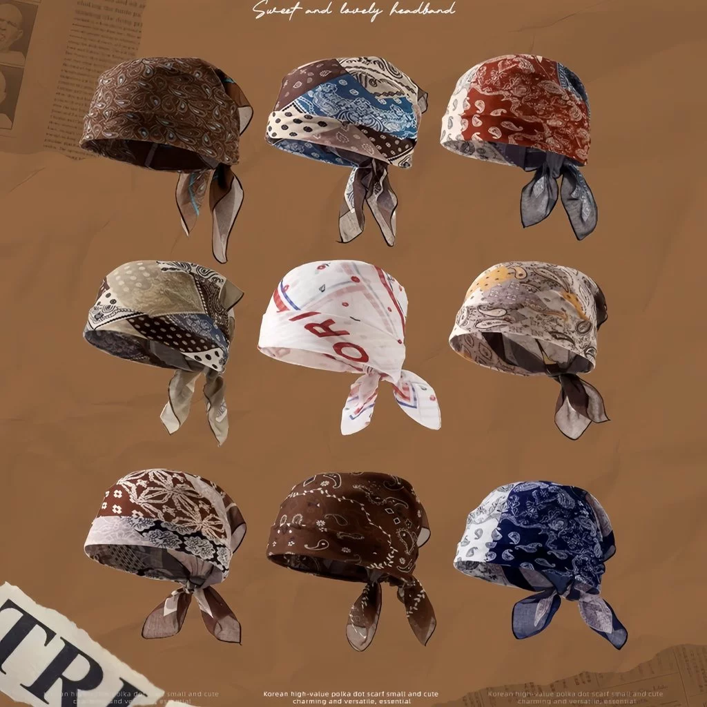 American Retro Headscarf ผู้หญิง Tie ผมสแควร์ผ้าพันคอผ้าไหมสุภาพสตรีสไตล์ไทยแฟชั่นอุปกรณ์เสริม