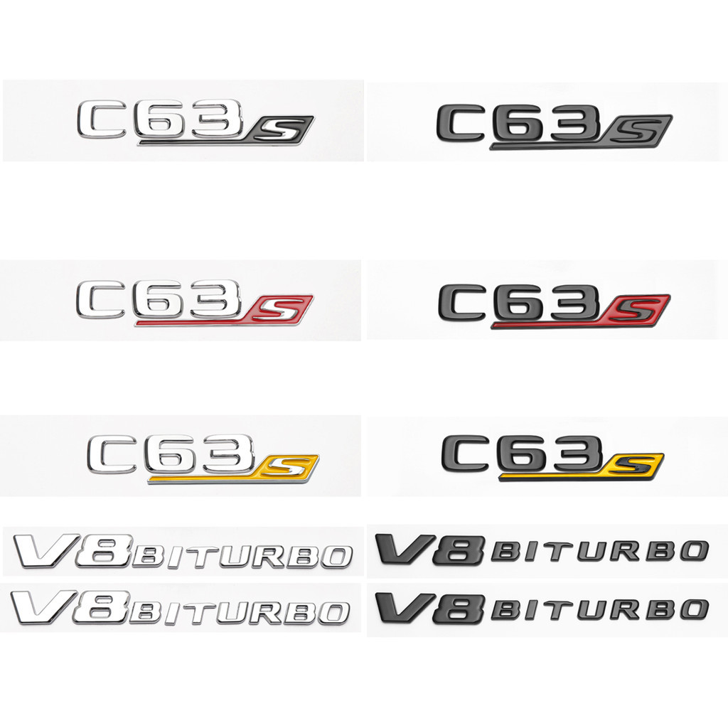 3D Chrome ตัวอักษรสีดํา C63s V8 Biturbo ABS สัญลักษณ์สําหรับ Benz AMG C63s Coupe รถด้านข้าง Fender T
