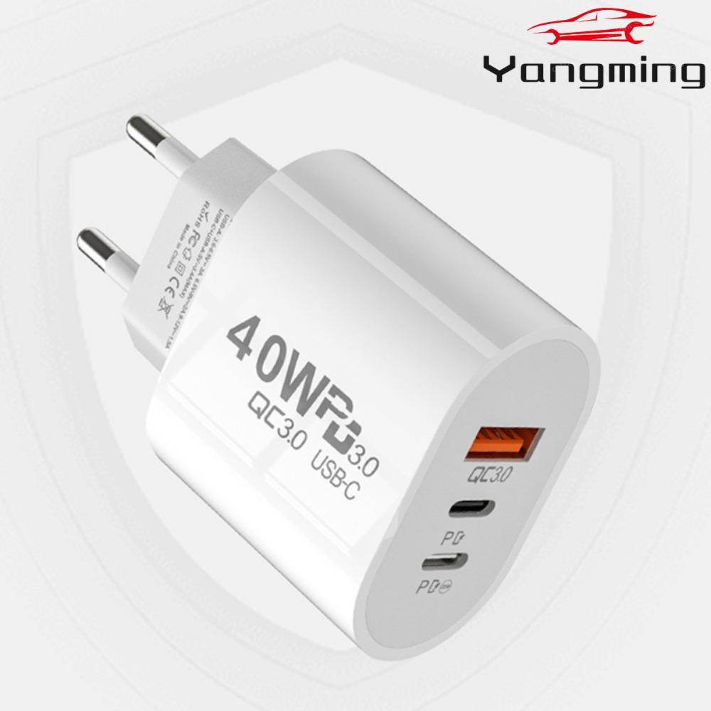 YANGMING USB C Charger, QC 3.0 Fast Charging อะแดปเตอร์ชาร์จโทรศัพท์มือถือ, Dual PD 40W อุปกรณ์เสริม USB C ที่ชาร์จโทรศัพท์ปลั๊กไฟสําหรับ / // Huawei