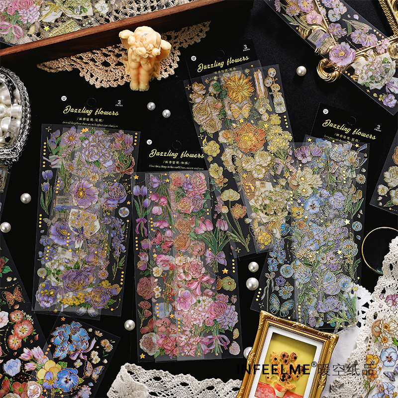 P PET Gilding สติกเกอร์ Four Seasons Messenger Series Retro ดอกไม้พืชคู่มือวัสดุ Collage
