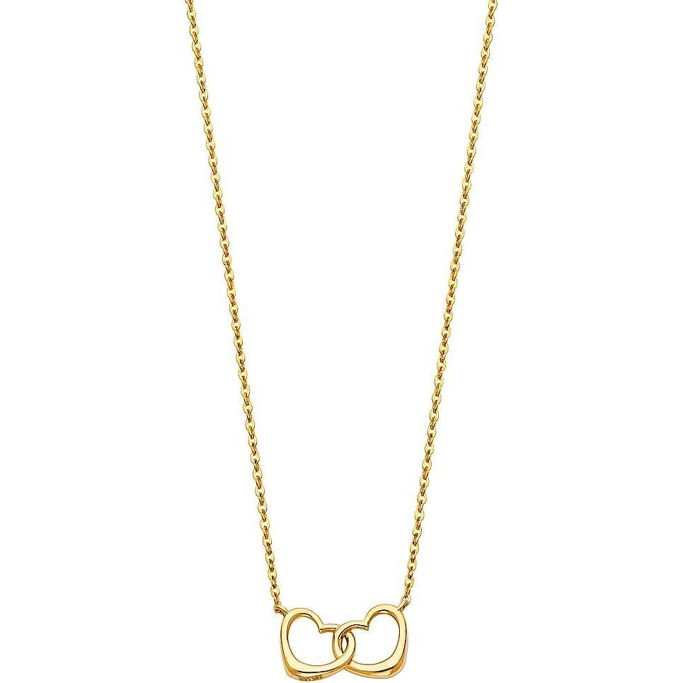 สร้อยคอจี้หัวใจคู่ประสานสีเหลืองทอง 14k - 17+1"