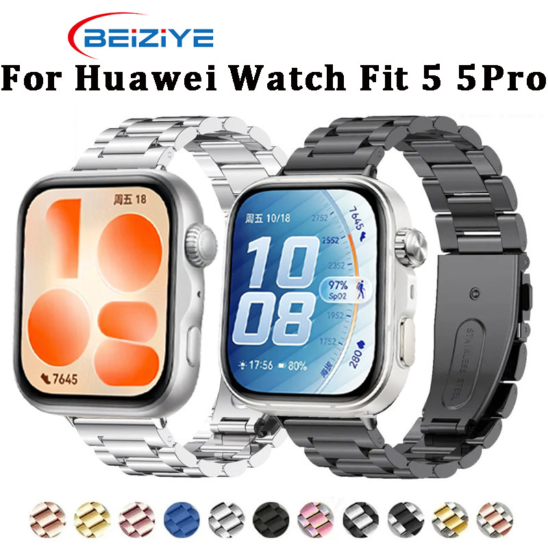 สายสแตนเลสสําหรับ Huawei Watch Fit 5 สายโลหะสําหรับ Huawei Watch Fit 5 Pro สายสแตนเลสแบบสวมเร็ว