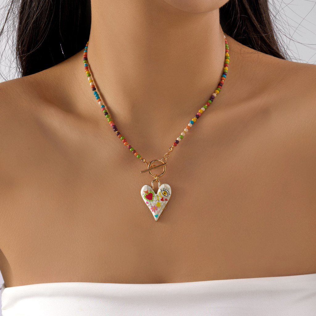 Bohemian Niche สีสันลูกปัด Clavicle CHAIN หญิงแฟชั่น Love OT หัวเข็มขัด Turquoise สร้อยคอ Clavicle C