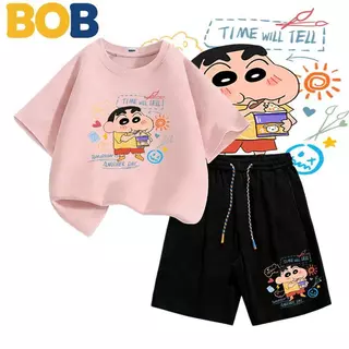 [COD]【จัดส่งไทย】2ชิ้น ชุดแฟชั่นเด็ก ชินจัง Shinchan ลายการ์ตูน NASA เสื้อยืดแขนสั้น+กางเกงขาสั้น สำหรับเด็กอายุ 1-14ปี+（