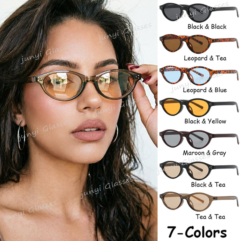 Retro ข้าวเล็บกรอบขนาดเล็ก Cat Eye แว่นตากันแดดสําหรับผู้หญิงผู้ชายแฟชั่นรูปไข่กลางแจ้ง UV ทน Shades แว่นตา