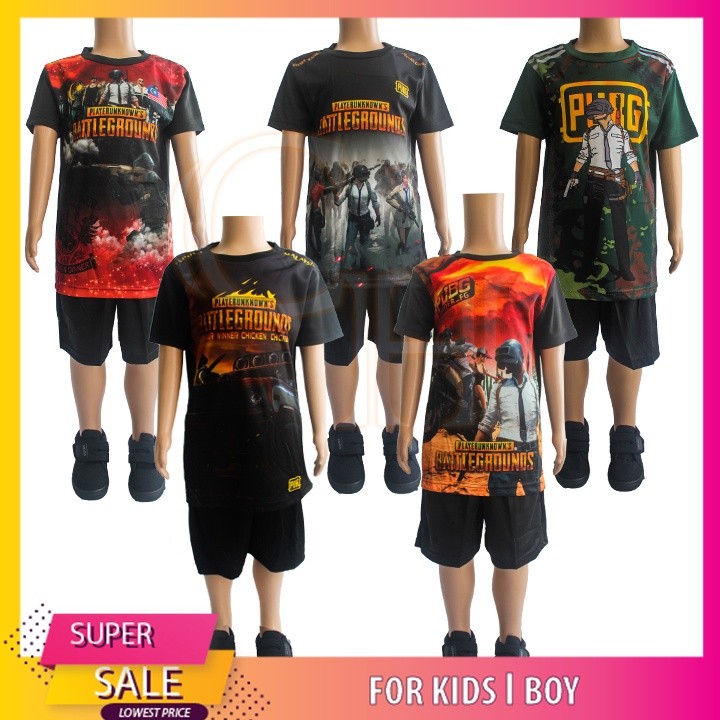 (HARGA BORONG / PUBG) KIDS PUBG GAME ชุดเสื้อยืด 2 IN 1 BATTLEGROUNDS JERSEY (BAJU เสื้อยืดชุดเกม PU