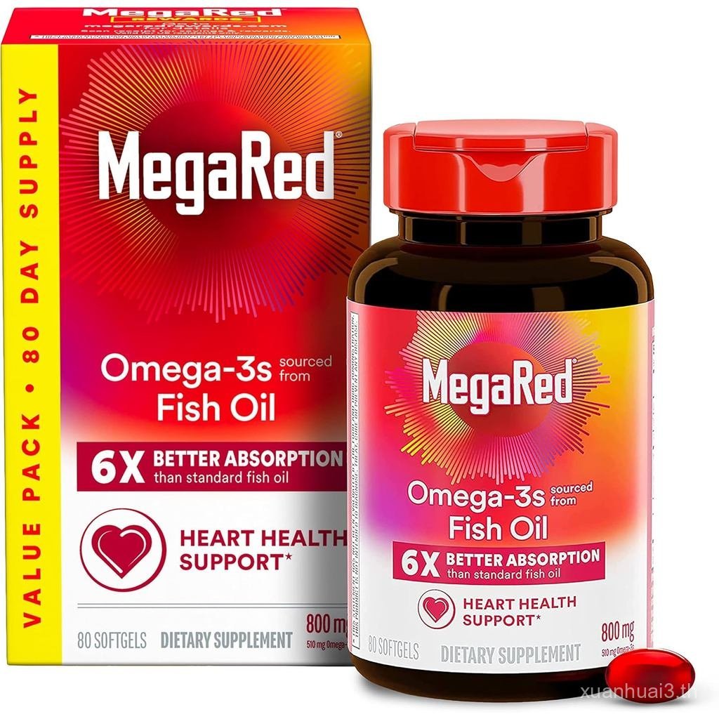MegaRed Advanced 6X Absorption 800mg Omega-3s Fish Oil with EPA/DHA, No Fishy Aftertaste รองรับหัวใจ