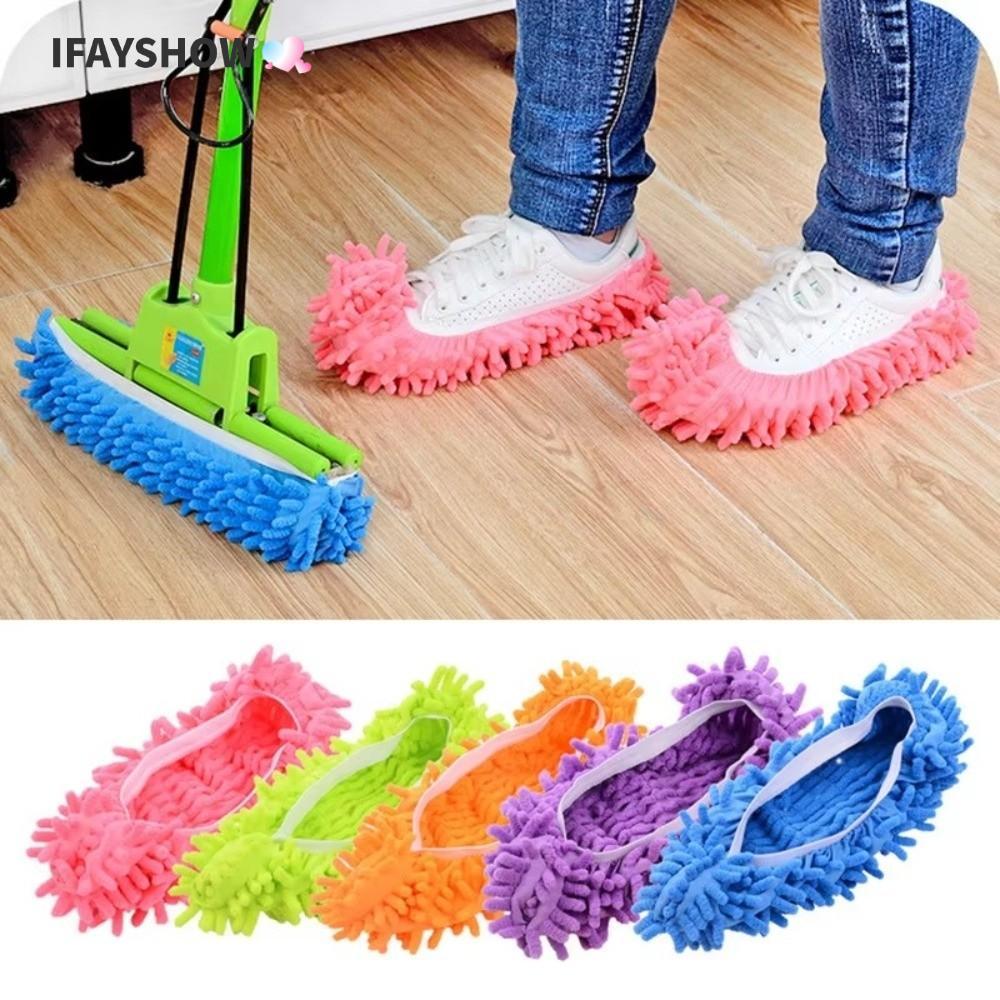 IFAYSHOW 1PC Microfibre Mop รองเท้าแตะ, รองเท้าแตะทําความสะอาดในครัวเรือนแบบใช้ซ้ําได้, มัลติฟังก์ชั่นที่ถอดออกได้ไมโครไฟเบอร์ล้างทําความสะอาดได้ Mopping รองเท้าบ้านทําความสะอาดพื้น