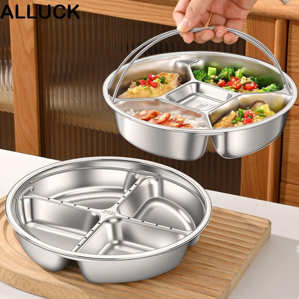 ALLUCK แบ่งถาดนึ่ง,พร้อมที่จับ 316 สแตนเลสแบ่งถาดอาหาร, 3/4/5 กริด Anti-Scald อาหาร Steamer