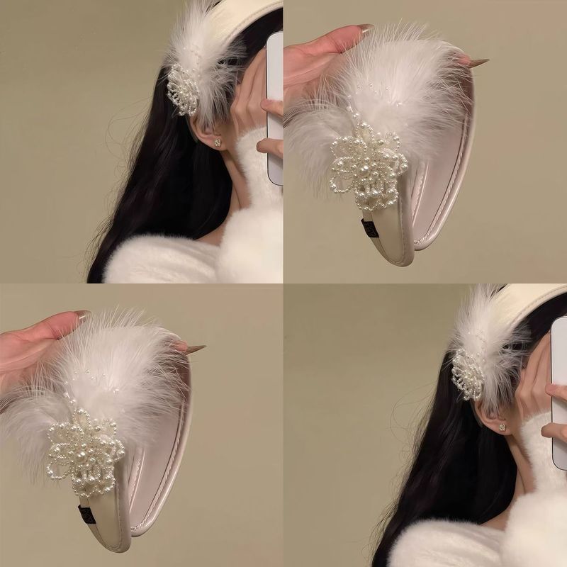 {Swans Posture} Daughter Feel Pearl Feather ที่คาดผมปีกกว้างความรู้สึกระดับไฮเอนด์อารมณ์ความดันที่คา