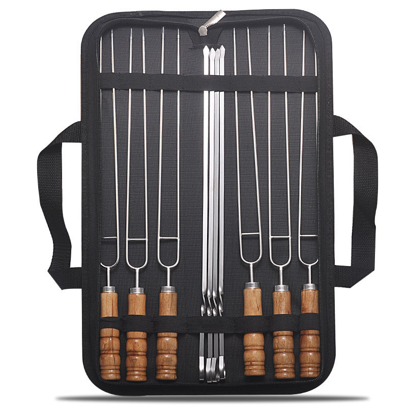 BBQ Skewers Set Reusable Stainless Steel Stick Convenient Barbecue Skewers 10 pieces for Home Outdoo