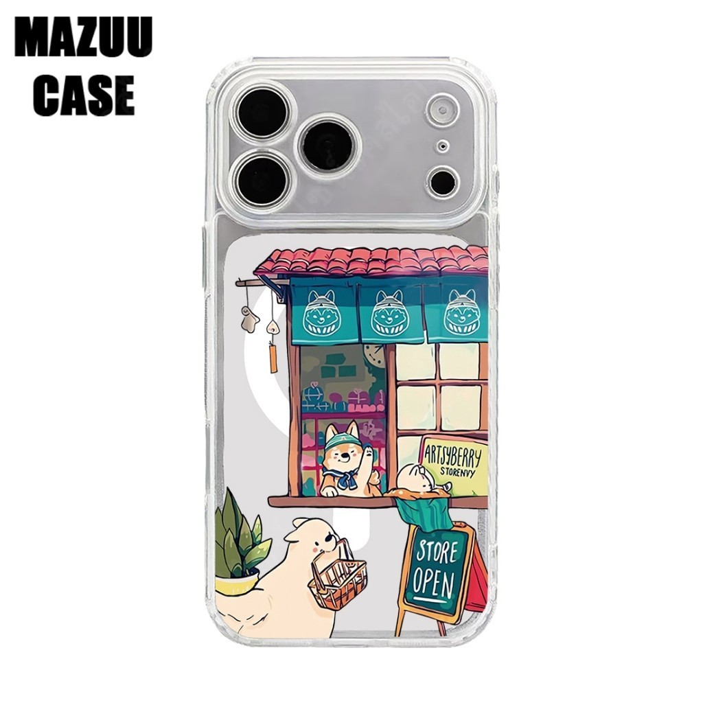 เคสไอโฟน แม่เหล็กใส TPU ครอบเลนส์เต็มตัว ลายร้านขายของสัตว์น่ารักสไตล์คาวาอี้ iPhone 17 16 15 14 13 12 11 Pro Max Plus
