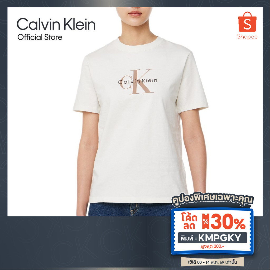 [ลด30%พิมพ์ KMPGKY] CALVIN KLEIN เสื้อยืดคอกลมแขนสั้นผู้หญิง Monogram Logo ทรง Regular รุ่น 47B865G 
